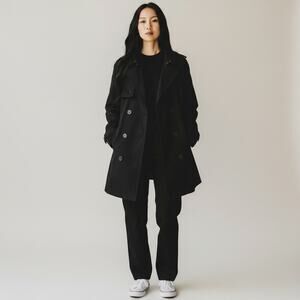 Worthington Black Double Breasted Peacoat Jacket Large Chic Classic